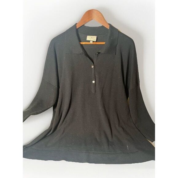 TUCKERNUCK Clayton Knit Polo Long Sleeve Shirt Black Tencel Linen XL XXL.      H - Picture 1 of 6